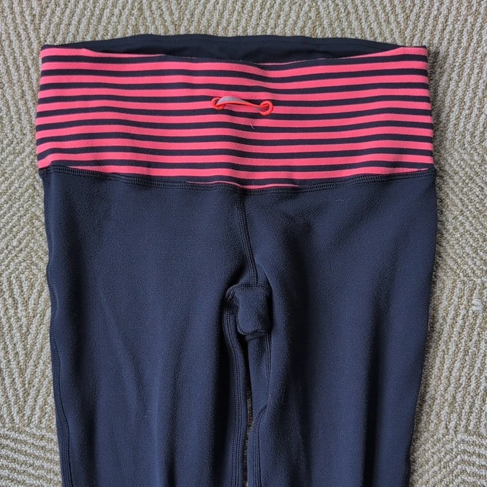 Lululemon Striped Navy Orange Pink Yoga Running Leggings Drawstring Waist 6 - Picture 3 of 11
